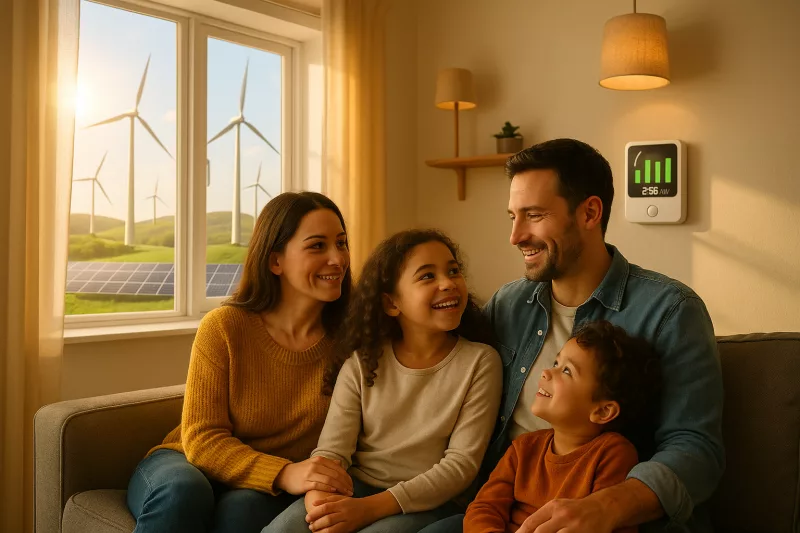 A family sitting together in a cozy living room.